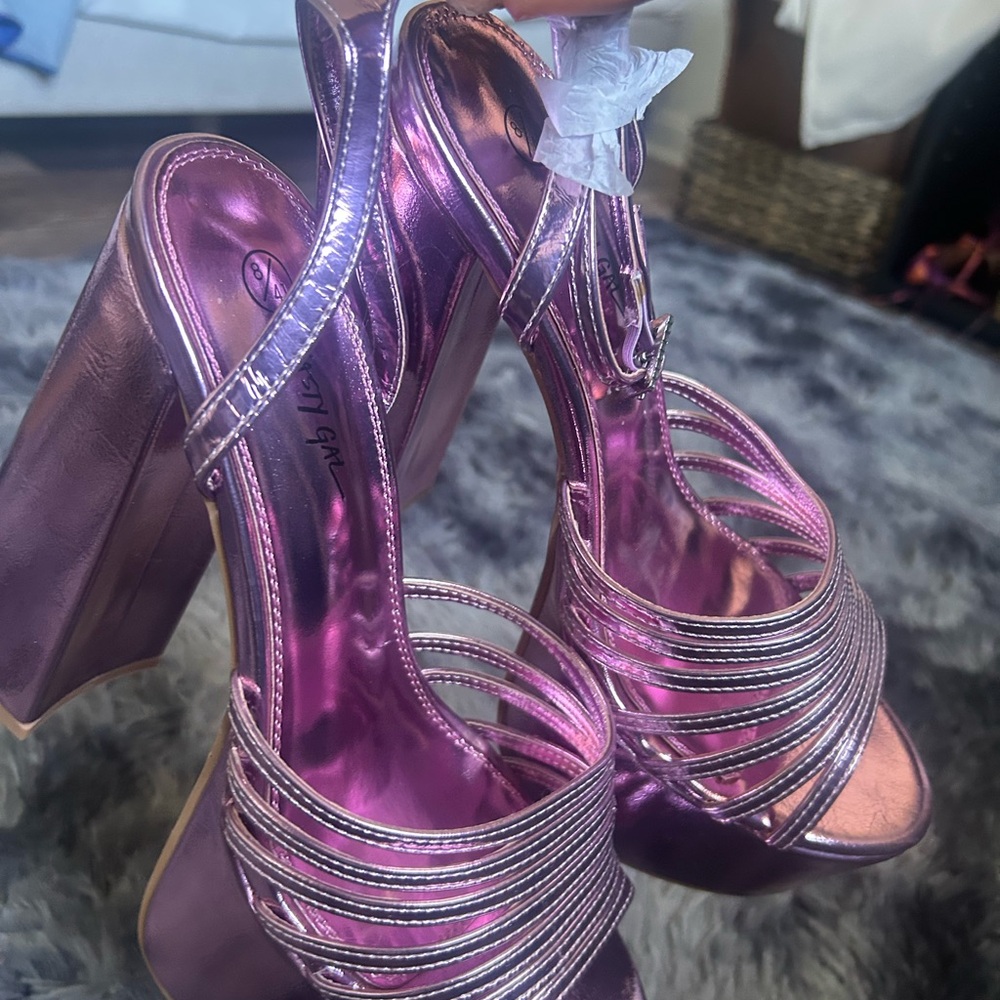 Nasty Gal Metallic Pink Strappy Heels